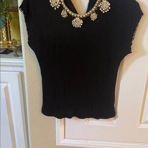 Vintage Black Sweater Shell with Pearl Accents luxury sweater minimalist